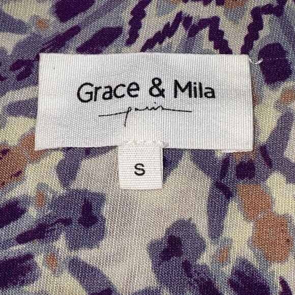 Grace & Mila Malia Boho 3/4 Sleeve Floral Cream and Purple Dress Size Small - Picture 3 of 13